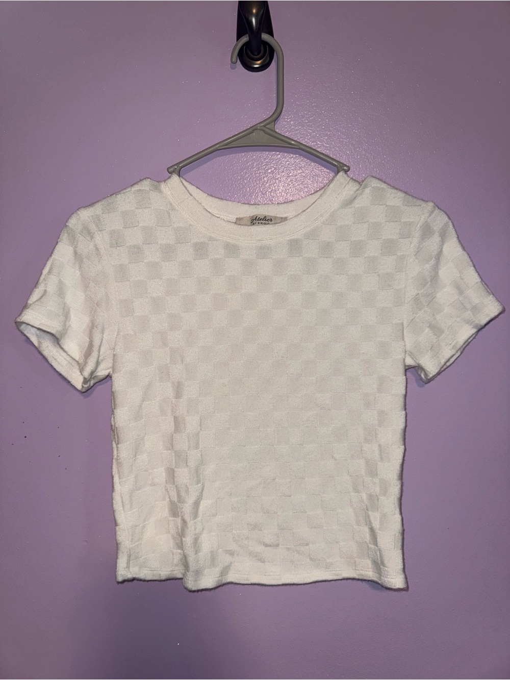 Checker Textured White Crop Tee - Unbranded